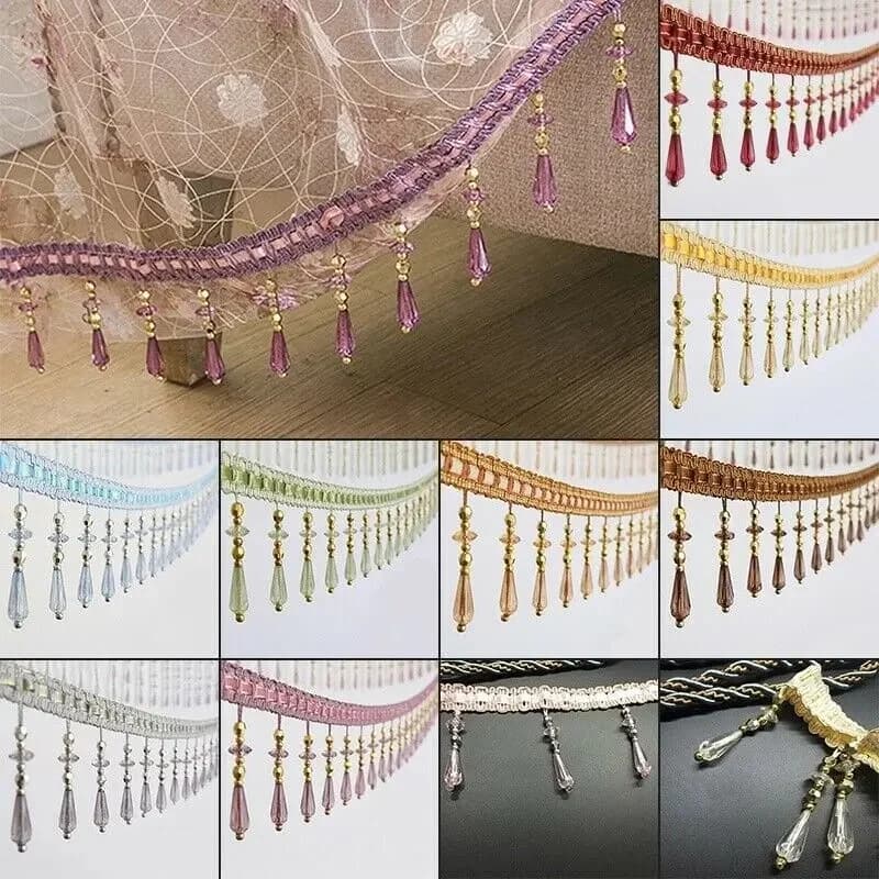 Rideau en cristal avec pampilles en dentelle, 12 mètres/lot, ruban à coudre, pompon, perles de cristal, frange, accessoire de rideau d'ameublement