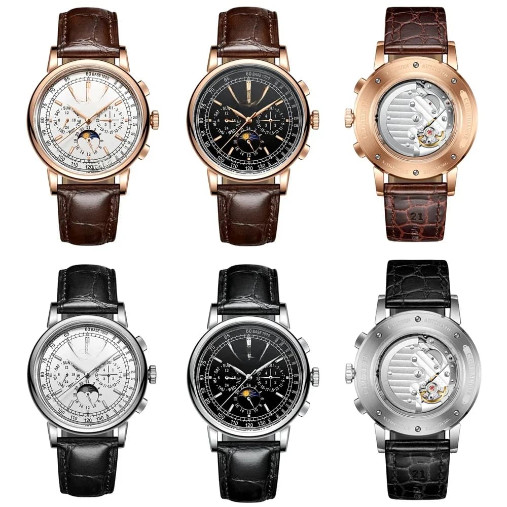 Corgeut – montre de luxe en cuir pour hommes, horloge automatique, multifonction, saison de lune, année, jour, semaine, Sport