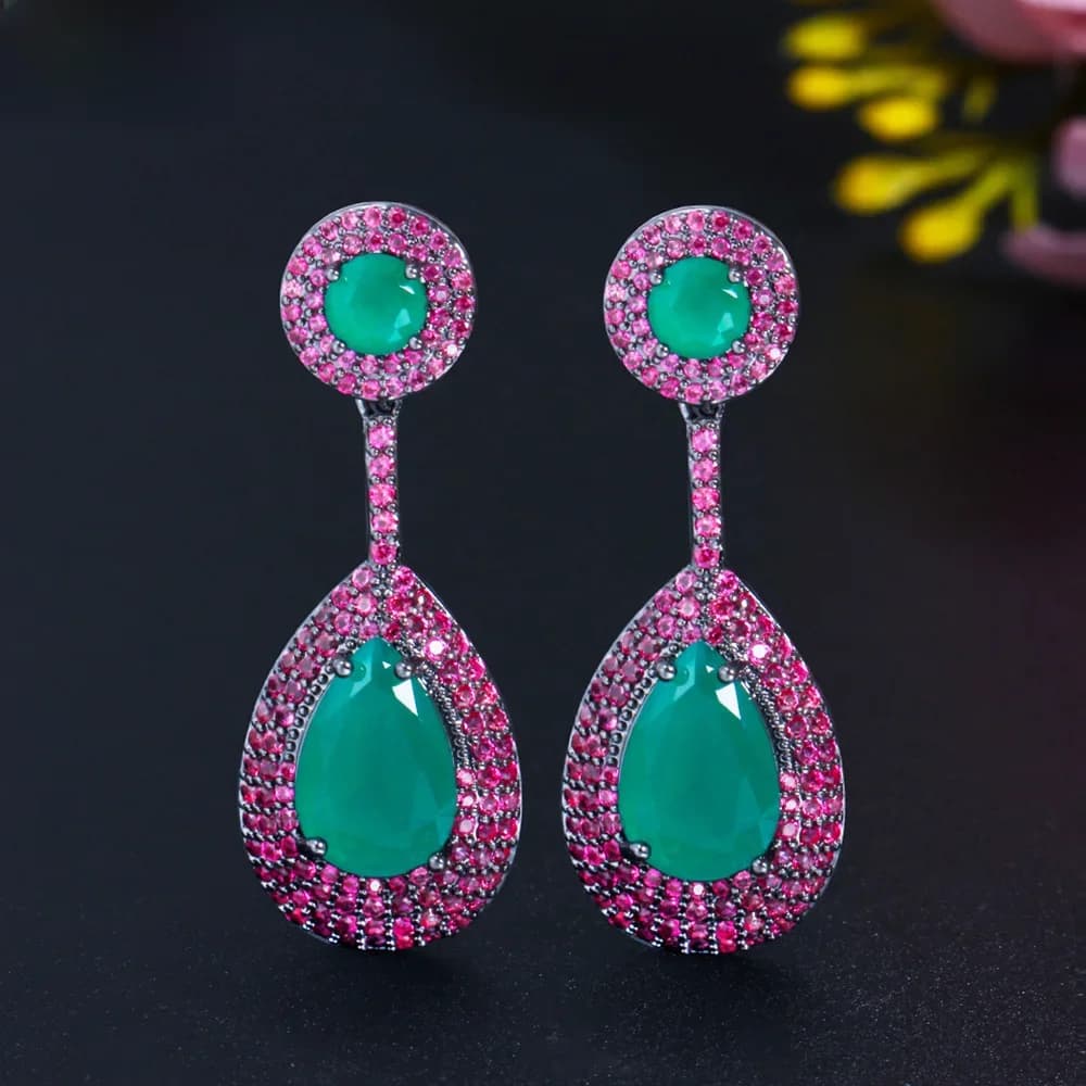 Pera-Boucles d'oreilles brésiliennes en forme de goutte d'eau pour femme, bijoux fantaisie, vert émeraude, cubique, contre-indiqué, rose, rouge, CZ, E722