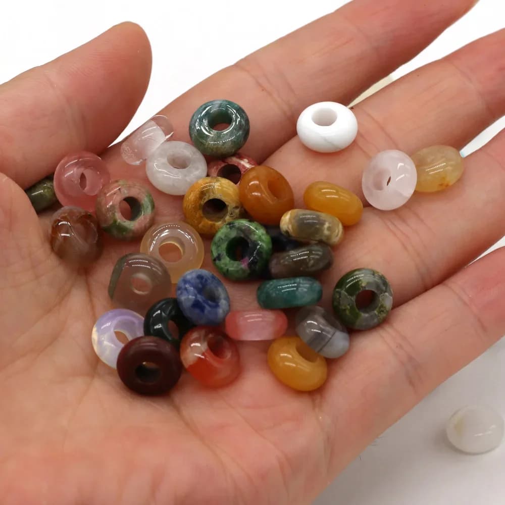 10 pièces perles en pierre naturelle forme de boulier grand trou perles en vrac pour la fabrication de bijoux collier à faire soi-même Bracelet accessoires trou 4mm 5x10mm