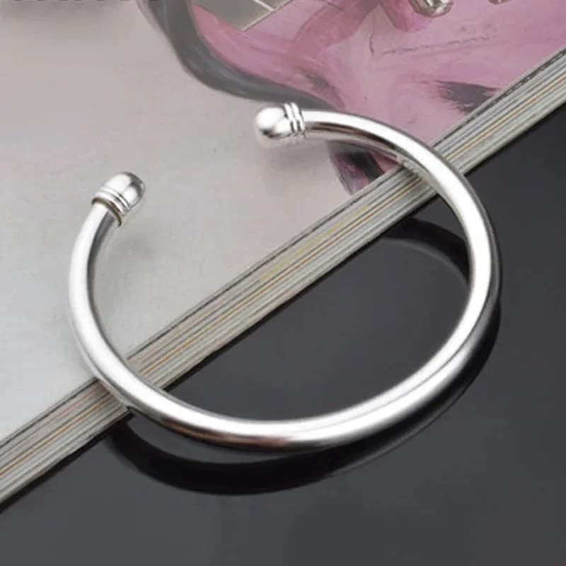 ZDADAN Bracelet et Jonc Ouvert en Argent Sterling 925 avec Double Perle Simple pour Femme, Bijoux de Mariage, Cadeaux de Fête