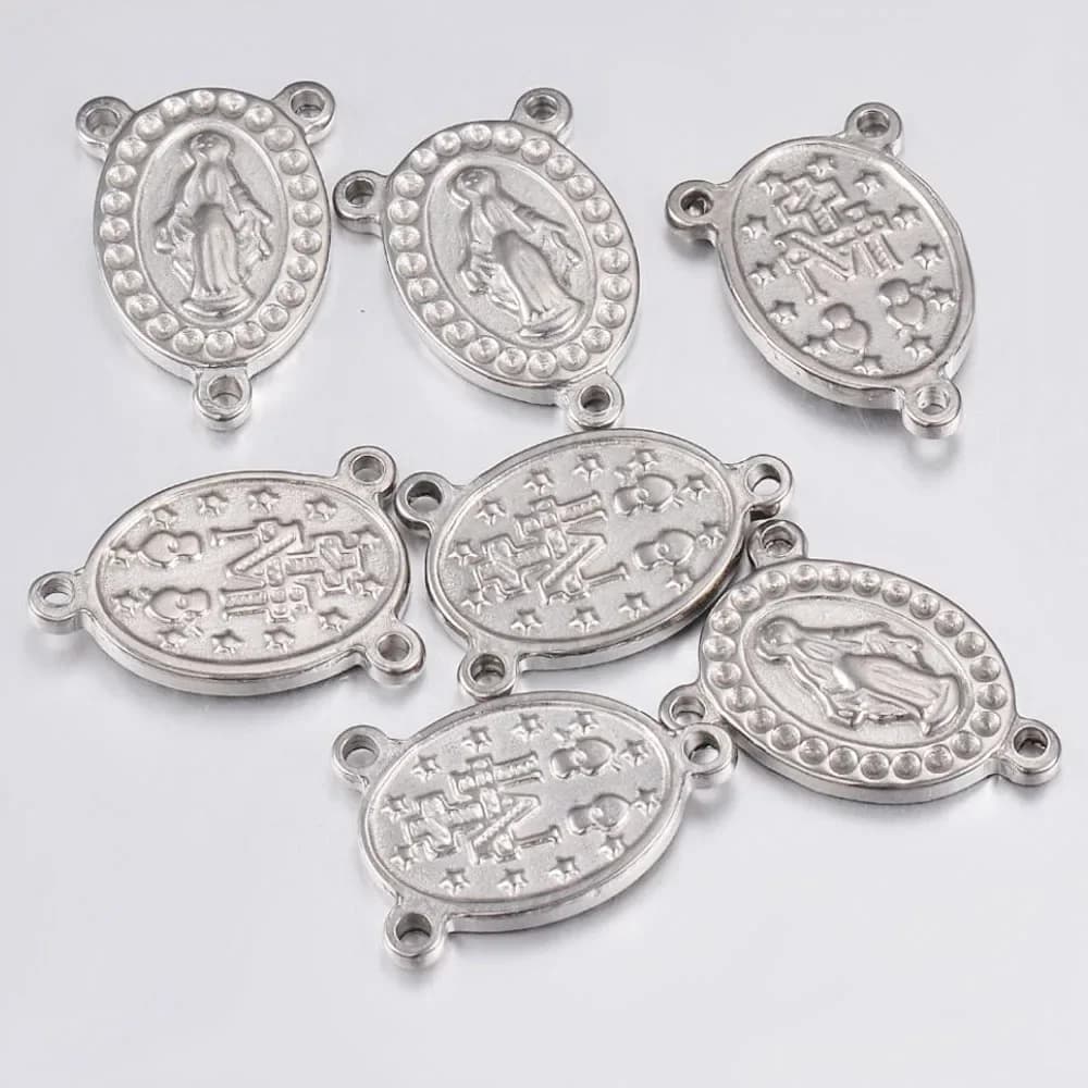 Pendentif à breloques en acier inoxydable, connecteur de chapelet à trois trous, pendentif central de médaille miraculeuse pour la fabrication de bijoux, 10 pièces/lot