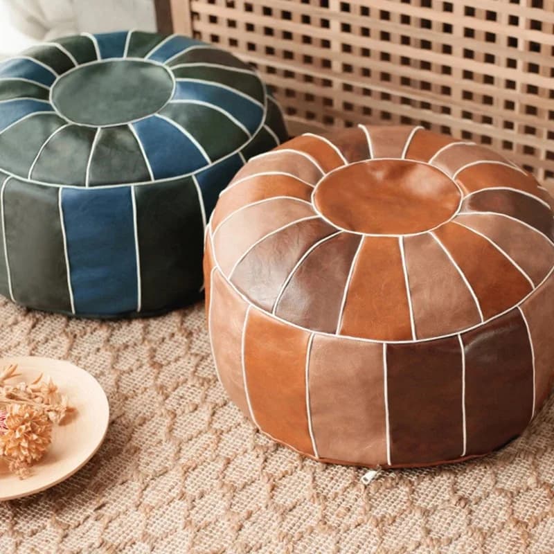 Housse de siège ronde en cuir artificiel, couverture de siège en PU marocain, non remplie, brodée, coussin, décoration de salon, repose-pieds en Futon Ottoma