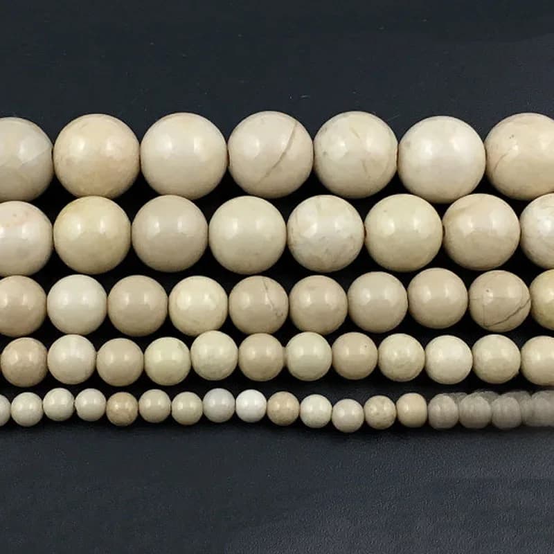 Perles rondes en pierre de rivière crème, amples, pour la fabrication de bijoux, Bracelets et colliers, 15 pouces, 4/6/8/10/12mm