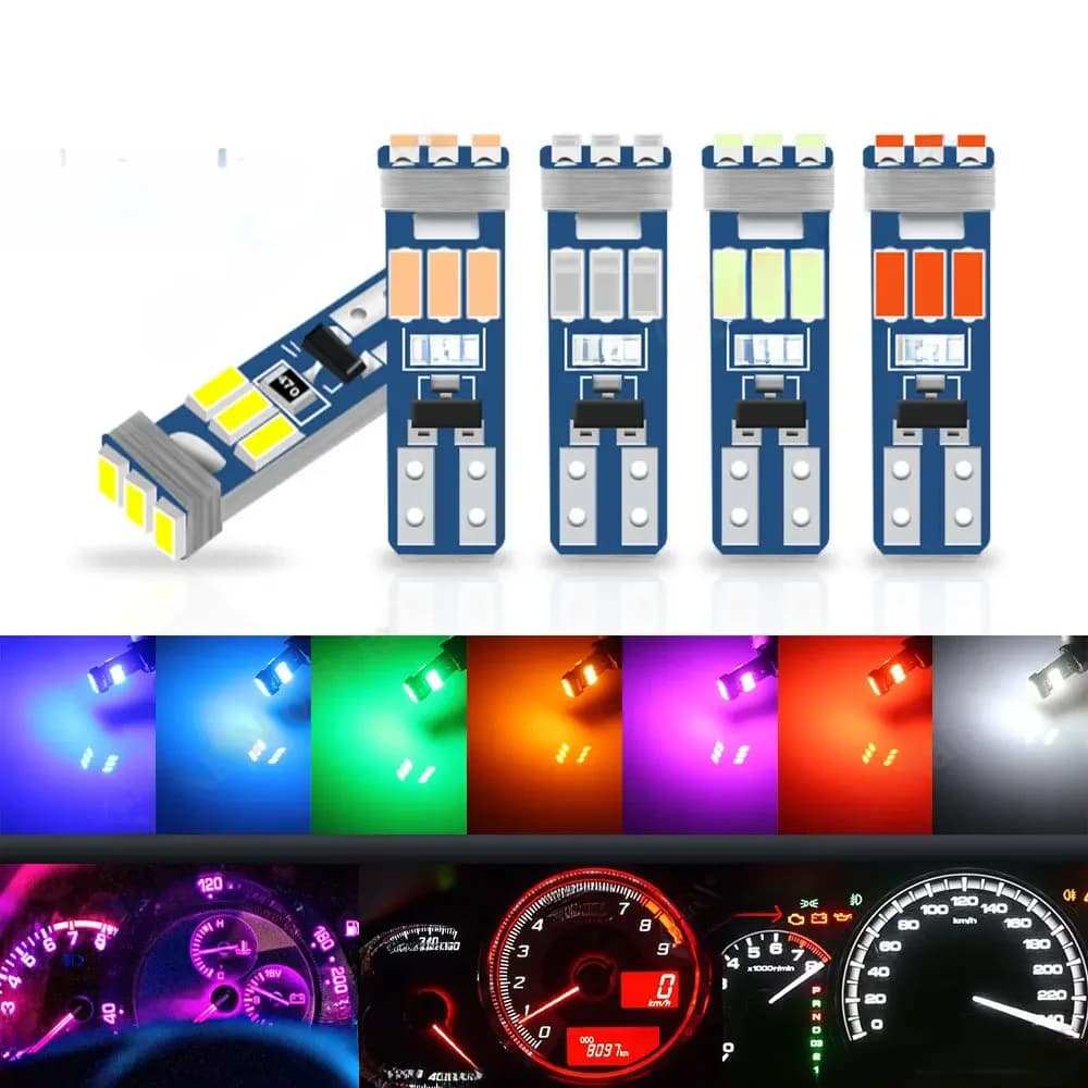 Lot de 10 ampoules LED T5 W3W pour tableau de bord, éclairage intérieur de voiture, ampoules de signalisation latérales pour tableau de bord Neo Wedge 73 74 17 27