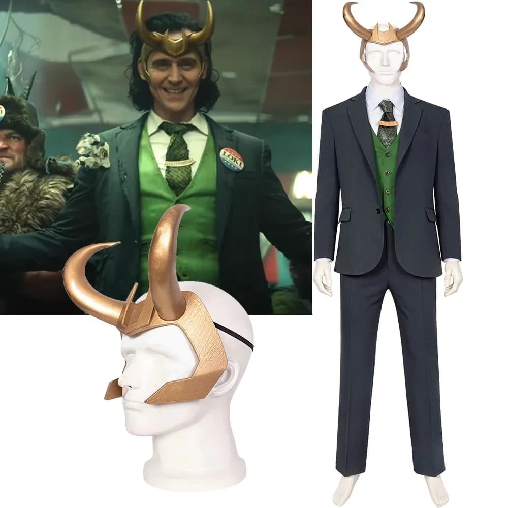 Loki Cosplay Costume, Blazer, Costume, Cravate, Casque, Danemark ge Loki pour le Président, Gelcustom Made, 2021