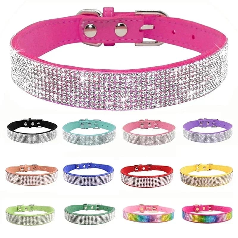 Collier pour chien en Fiber de daim et cristal, confortable, à paillettes, strass, avec boucle en alliage de Zinc, pour petits chiens et chats, XXS-XL