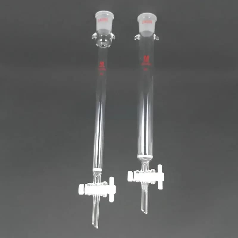 1 colonne de chromatographie avec piston en PTFE, colonne chromatographique de laboratoire avec noyau en sable, embouchure standard 24. #