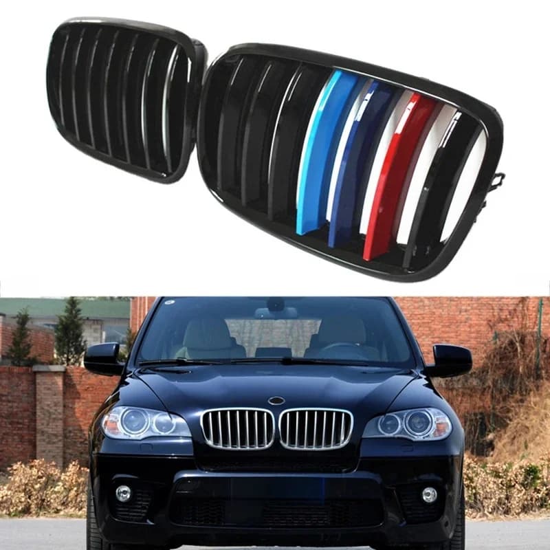 Grille de rein à lamelle unique pour BMW, grille de pare-chocs avant, grille de course, noir brillant, document M, E70, E71, E72, X5, X6, 2007-2013, 1 paire