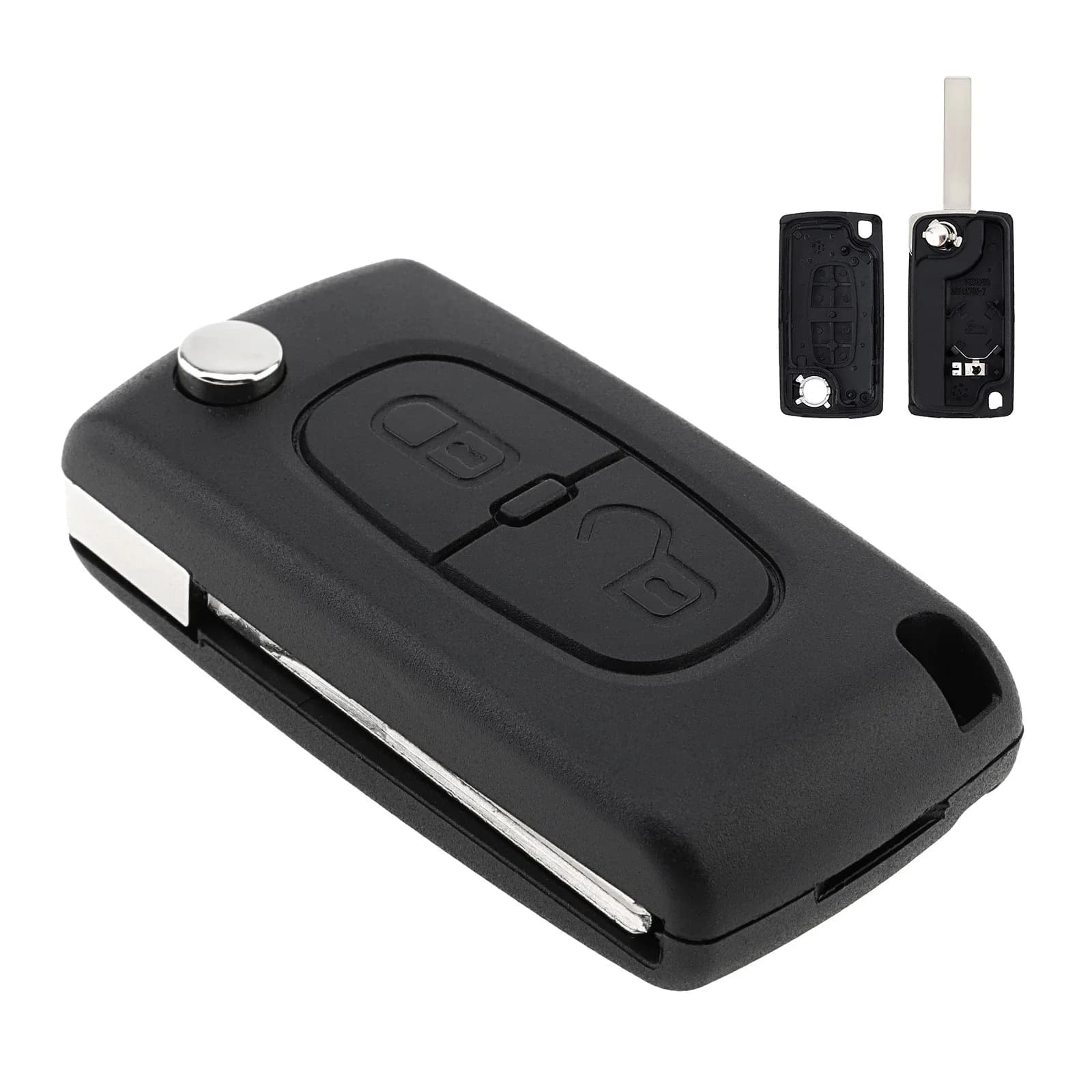 Étui de remplacement pour télécommande de voiture, noir, 2 boutons, pliable, sans puce, lame non coupée, adapté à la Peugeot 207 307 308 407