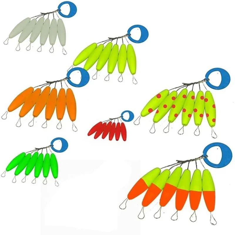 Flotteur de pêche Bobber sept étoiles de haute qualité, 5 paquets/lot, 2 tailles, haricots flottants, 8 couleurs, perles frappantes avec trou A437