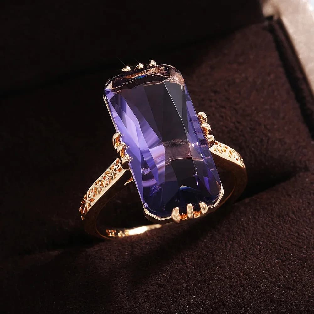 Bague Boho en améthyste pour femmes, anneau de mariage, de fiançailles, en or, avec coussin, bijoux de fête de mariée, cadeau d'anniversaire