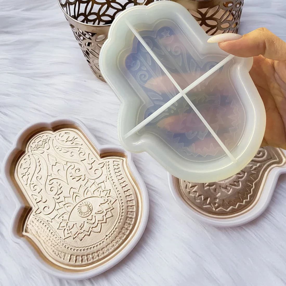 Plateau de rangement en Silicone, moule, assiette de palmier, résine époxy UV, moules de moulage d'argile, main de Fatima, bricolage, fabrication artisanale, décoration de maison