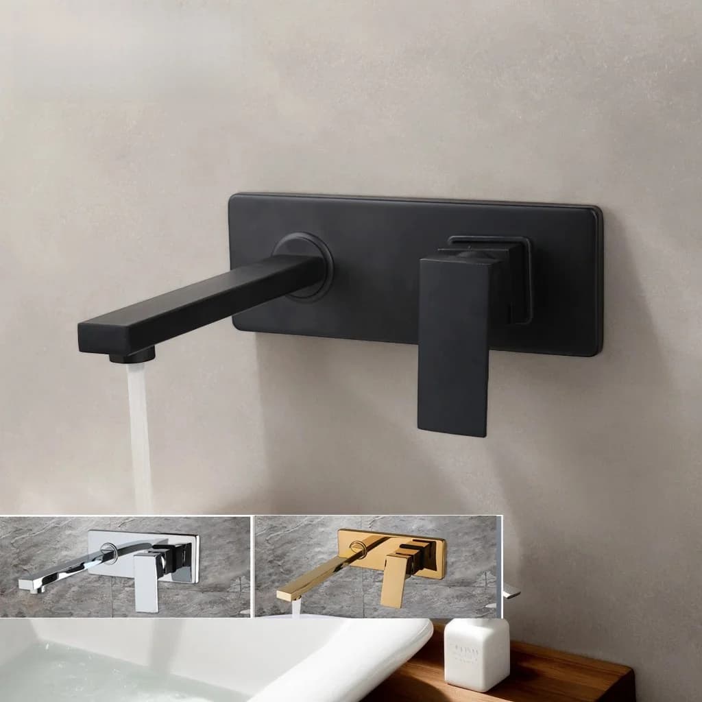 Robinet de salle de bain mural ZAPPO, robinet cascade pour salle de bain, mitigeur eau chaude et froide, robinet de baignoire à poignée unique, noir/doré