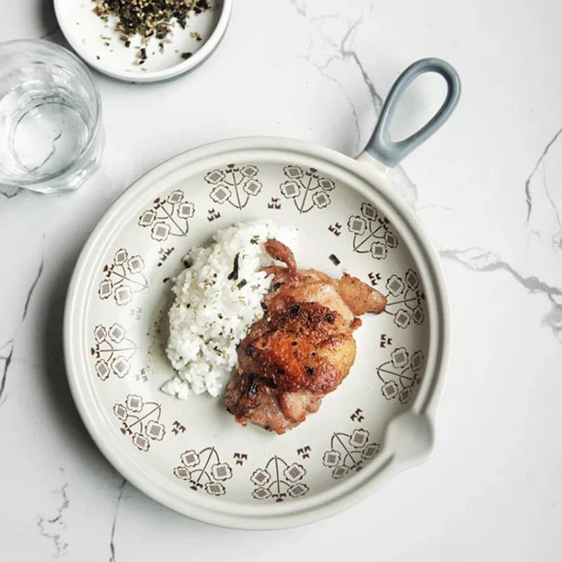 Assiette de service alimentaire en céramique de Style japonais avec poignée, plat de cuisson, assiette à dîner de 20.5cm, plat pour tarte, Pizza, pâtes