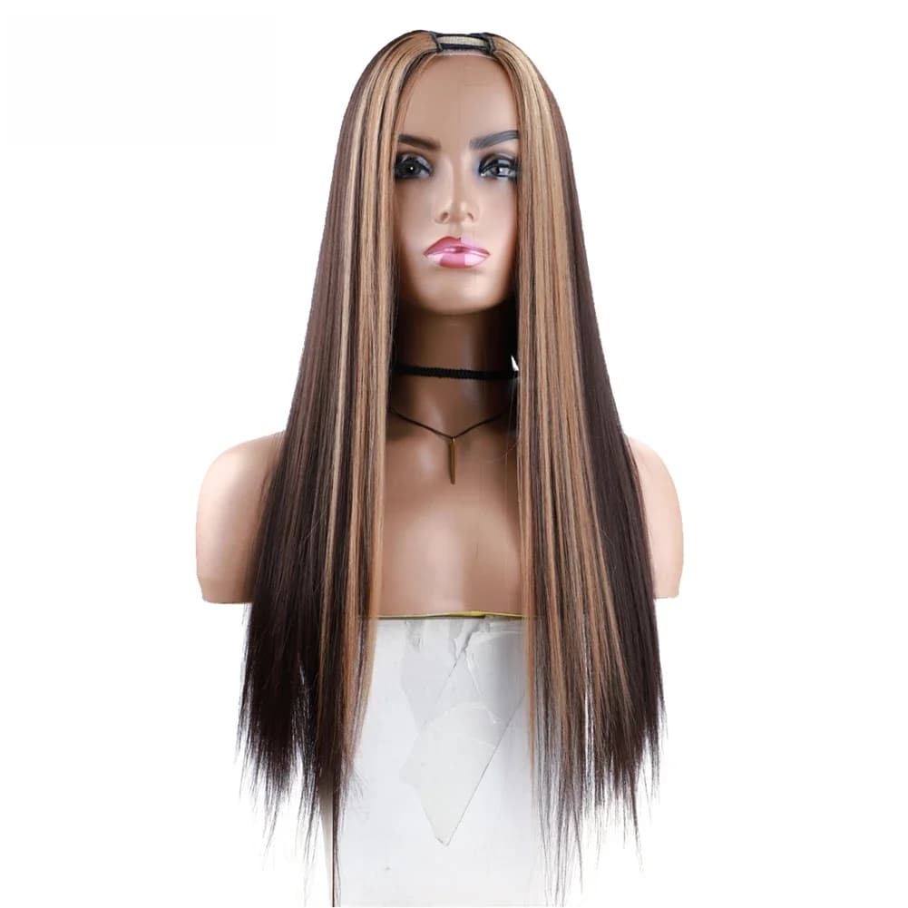 Lydia-Perruque synthétique longue et soyeuse pour femme, cheveux lisses, 20 pouces, mixte, 4/27