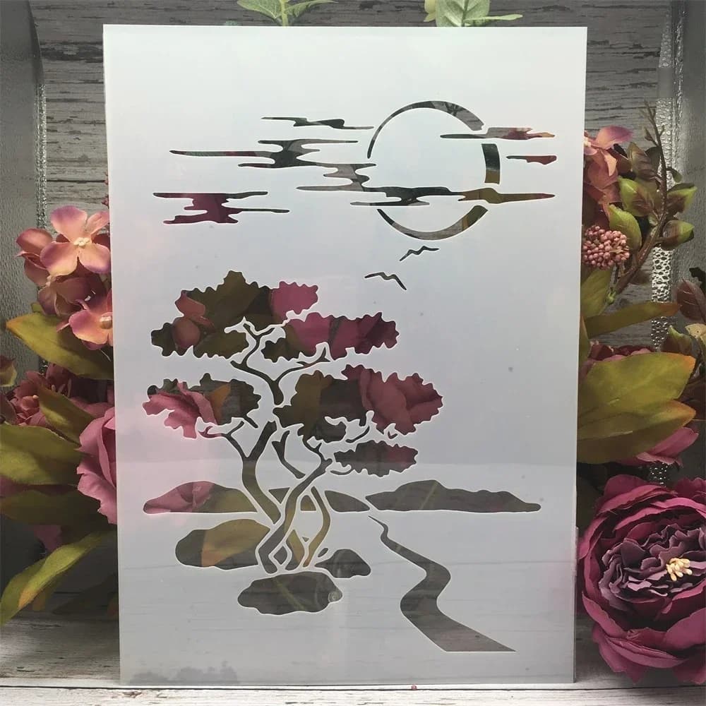 Pochoirs A4 pour peinture murale, 29cm, motif lune, route, arbre, nuit, bricolage, scrapbooking, coloriage, gaufrage, modèle décoratif d'album