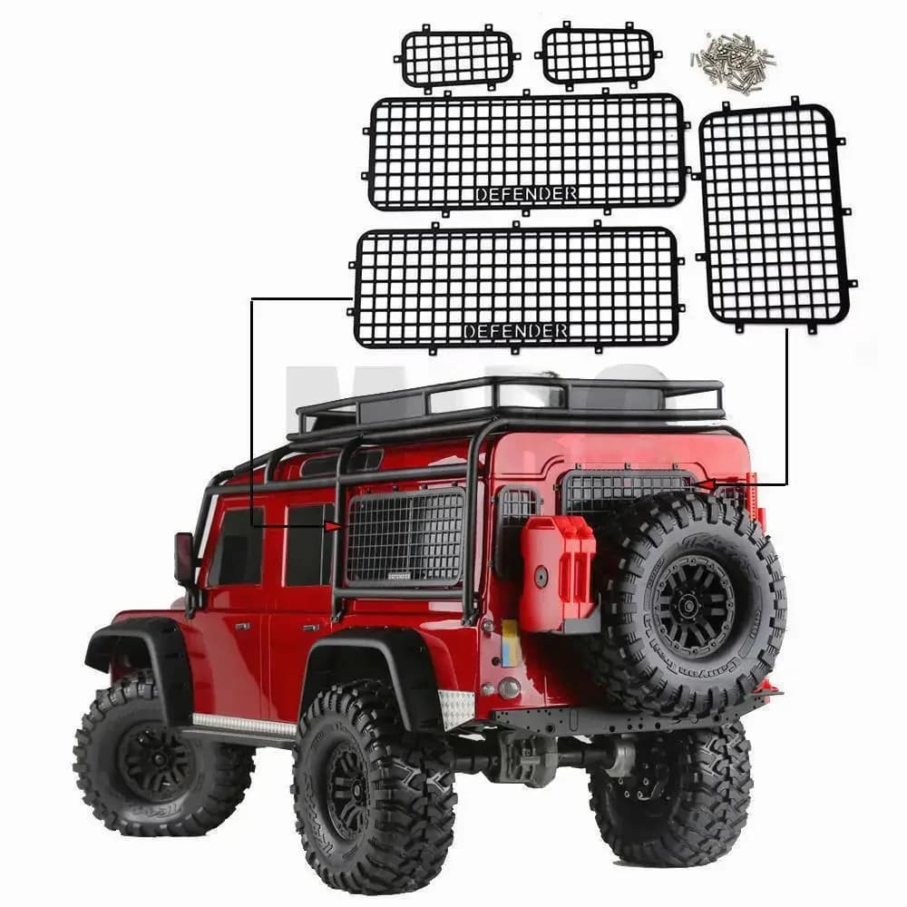 Filet de protection en maille de fenêtre métallique TRX-4, 5 pièces, Logo de défenseur pour voiture sur chenilles 1/10 RC Trax TRX-4, accessoires
