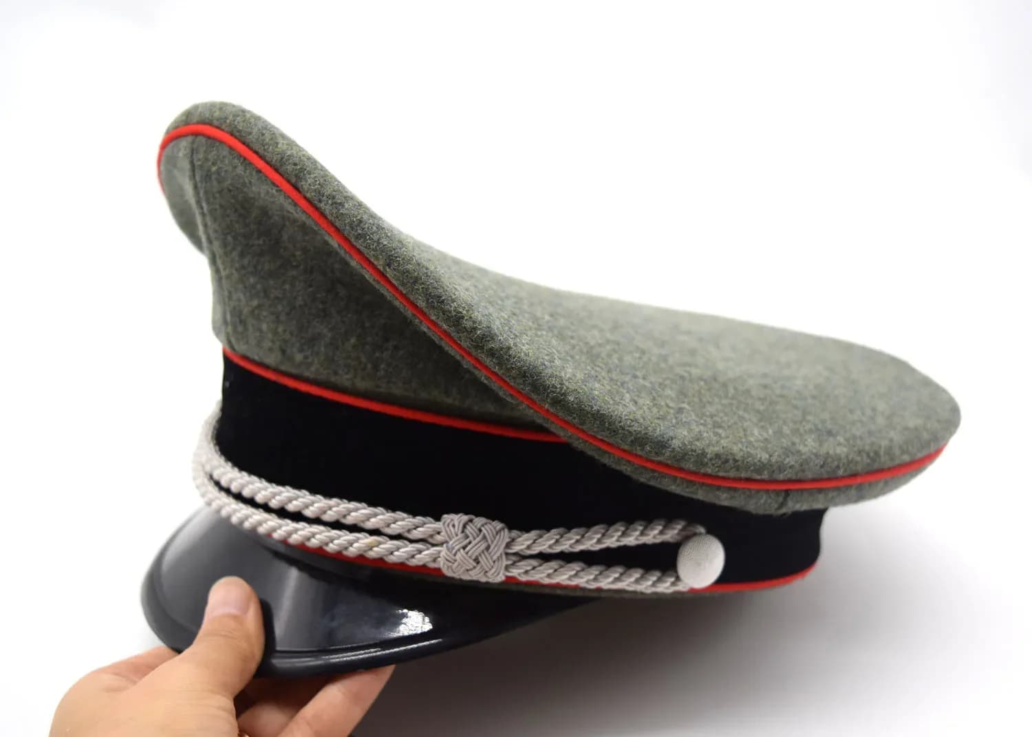 Casquette de chapeau en laine d'officier d'élite allemande, reconstitution, avec tuyau rouge, réplique de cordon chinois en argent