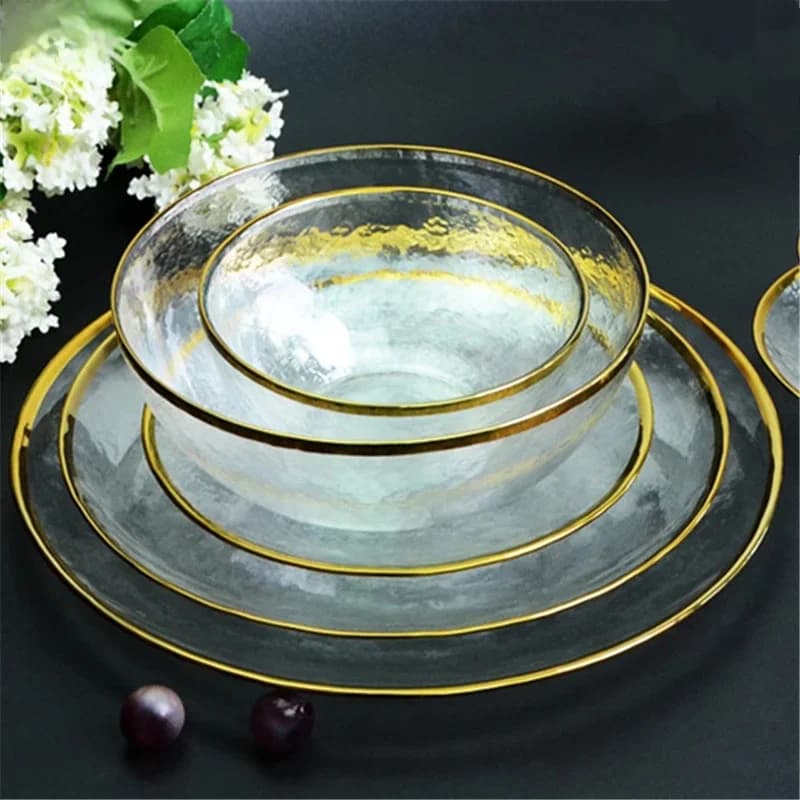 Assiette en verre plaqué or de style nordique pour fruits, dessert, salade, bol à soupe, dîner, hôtel, mariage, vaisselle décorative