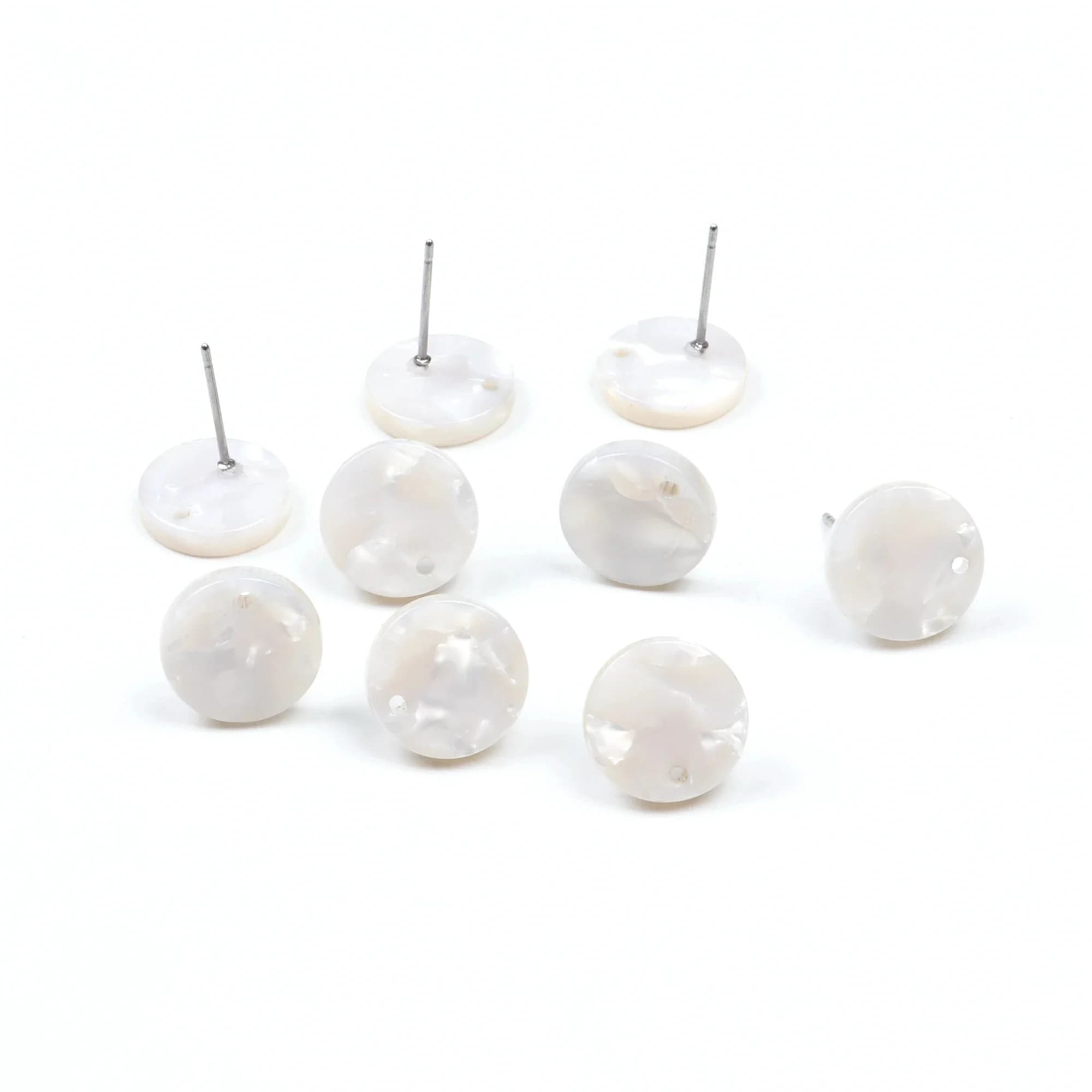 Boucles d'oreilles en acétate blanc, goujon de boucle d'oreille acrylique, boucles d'oreilles de petit poteau, goujons ronds de cercle, Boho, résultats d'Ohrringe, 12mm,ACE5128