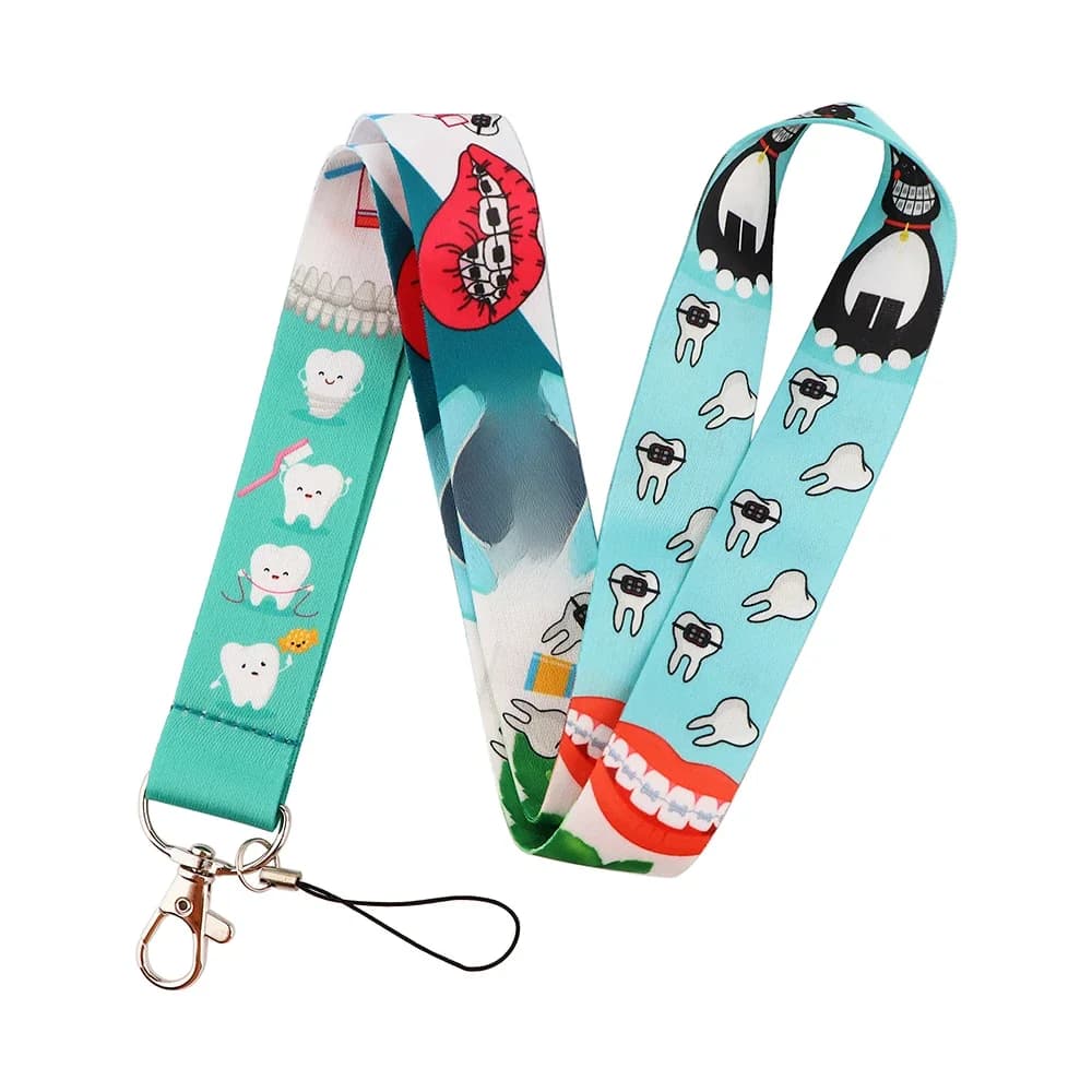 PF506 Dongmanli Lanière de cou pour dentiste, médecin, infirmière, porte-clés mignon, porte-badge, porte-carte d'identité, porte-clés, bijoux, cadeaux