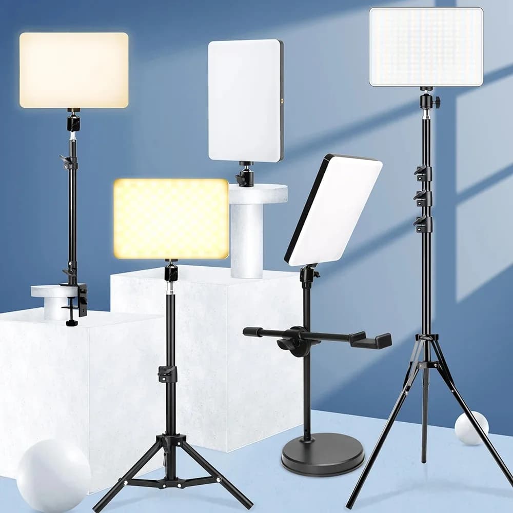 Kit de panneau de lumière vidéo LED, éclairage de photographie avec trépied, support de bras pour diffusion en direct, lampe photo, prise UE, 2700K-5700K, 10"