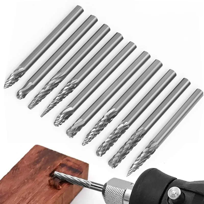 Fraises en carbure monobloc pour dessin à tige de 3mm 1/8, pour outil Dremel, fraise, outil rotatif, coupe diamant, meulage rotatif du métal et du bois