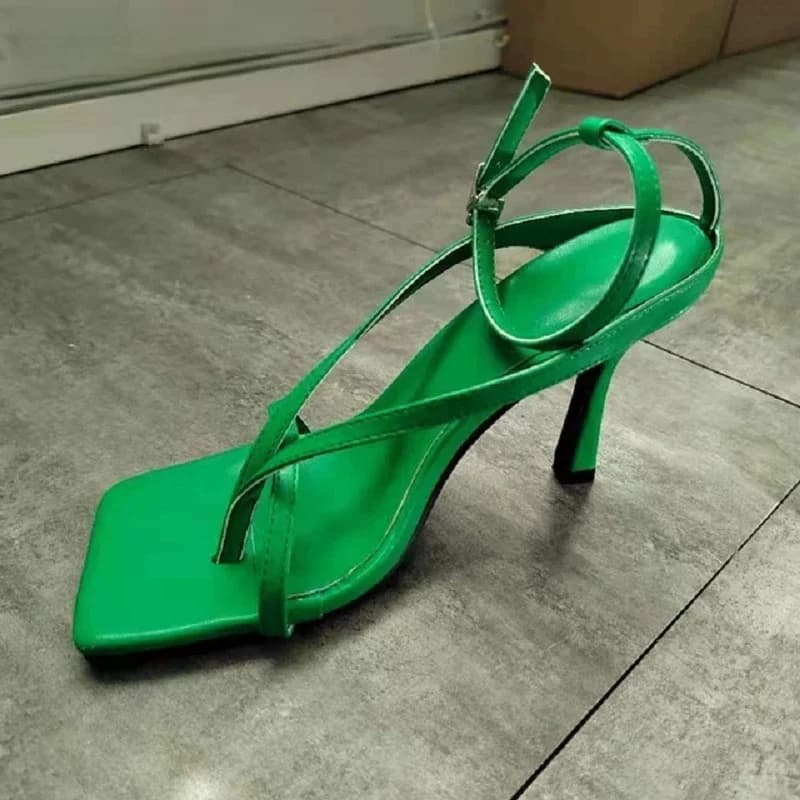 Eilyken-Sandales gladiateur à bande étroite pour femme, chaussures à talons hauts fins, élégantes, carrées, Parker, rinçage, sangle, escarpins de fête, nouvelle mode