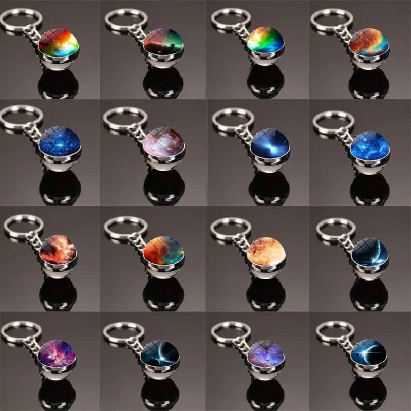 Porte-clés créatif Anime univers galaxie nébuleuse Double face boule de verre lumineuse porte-clés galaxie planète pendentif porte-clés cadeaux