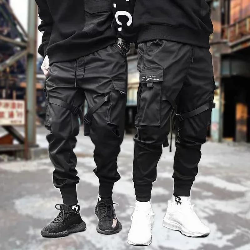 Pantalon à Rubans et Poches pour Homme, Streetwear, Hip Hop, Survêtement Décontracté, Jogging Masculin, Noir, Sourire, Crayon, Harajuku, Fjj