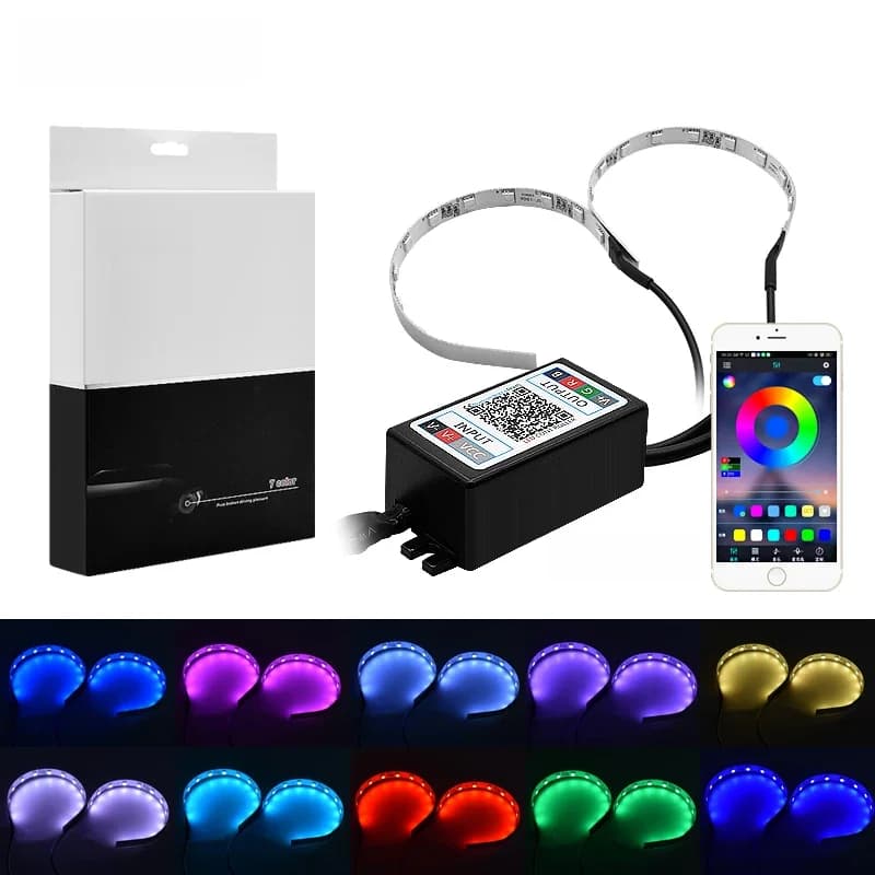 EURS voiture APP Bluetooth diable démon yeux RGB LED bande ange yeux lumière pour Auto moto phares Halo anneaux Kit 2.5 "2.8"