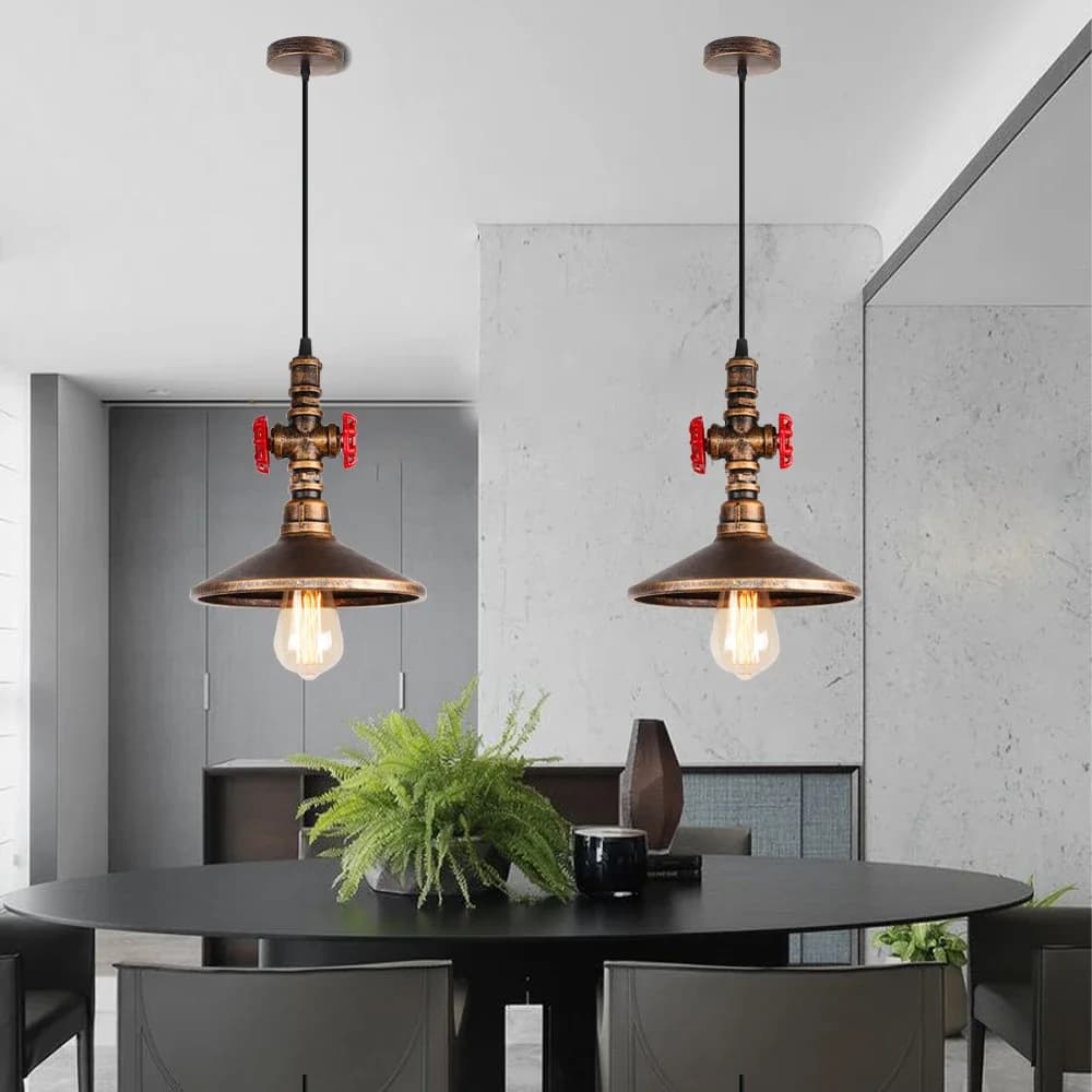 Lampe suspendue industrielle Steampunk à tête unique, lampe de face réglable, lustre rétro en métal et cuivre, tuyau d'eau vintage
