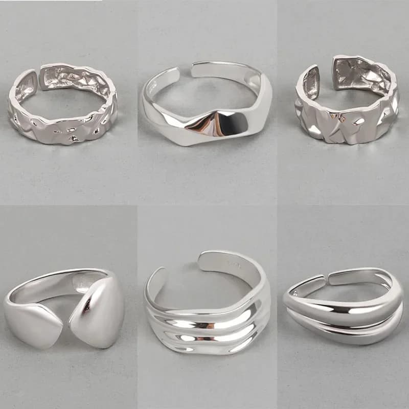 VENTFILLE 925 argent or couleur bague ouverte pour les femmes INS Niche vague irrégulière Surface de sable large nouilles fête cadeau d'anniversaire