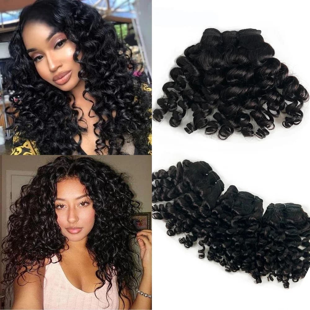 Tissage en lot brésilien naturel Remy bouclé, Extensions de cheveux naturels, rebondissant, Double trame Machine, 1/3/4 pièces