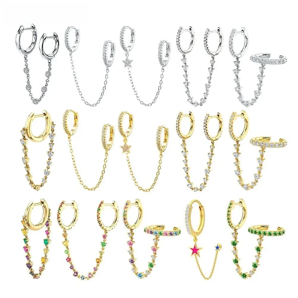 Boucles d'oreilles en argent 925 pour femmes, 1 pièce, pendentif chaîne en cristal coloré, aiguille, deux trous, étoile en émail, bijoux à la mode, cadeau