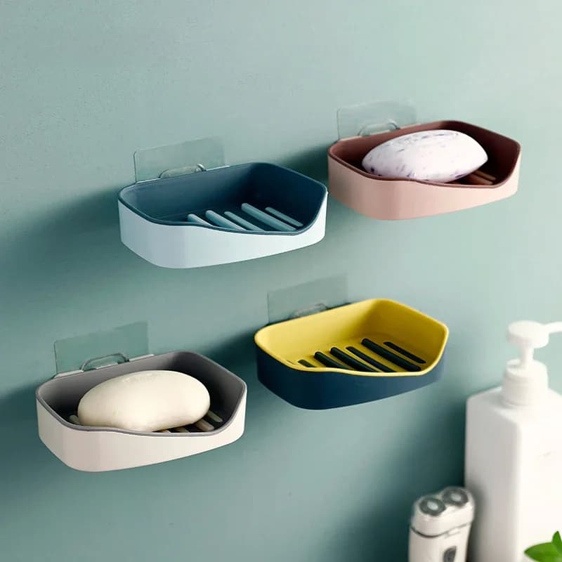 WIKHOSTAR porte-savon mural Double couche porte-savon éponge égouttoir support de rangement support à savon ensemble d'accessoires de salle de bain