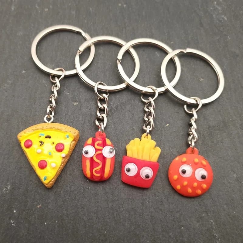 Chaîne en résine du continent, version coréenne créative de la simulation, pizza, frites, burger, pendentif, cadeau, promotion, série alimentaire, accessoires