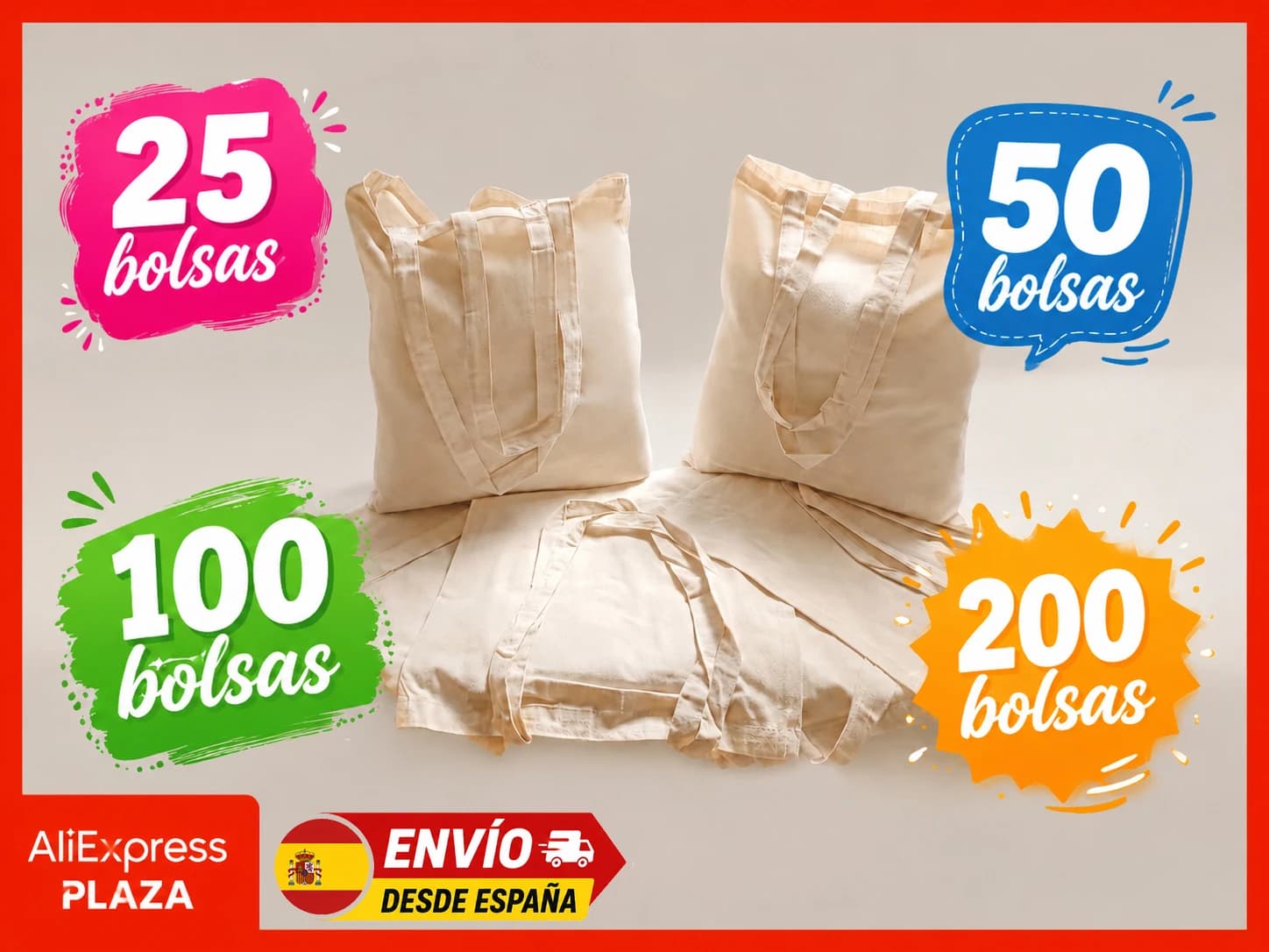 Lot de sacs en coton naturel réutilisables et écologiques avec longue poignée pour le shopping, les cadeaux, les mariages et les conférences, sac fourre-tout en kraft 140g personnalisable