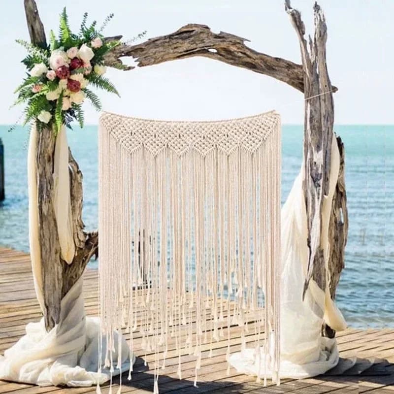 Tapisserie murale en macramé tissée à la main 100*115cm, style bohème, pour fenêtre, porte, rideau, décoration de mariage, décoration de la maison