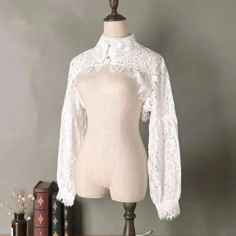 Cape à manches longues en dentelle douce pour femme, col haut, châle haussement d'épaules, col décoratif creux, polyvalent, beige, noir, films de placage Tengda, BEmbed, nouveau