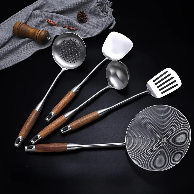 Spatules larges pour poisson frit, manche en bois en acier inoxydable 304, pelle à Steak, tourneur de poisson, ustensiles de cuisine biseautés à fente