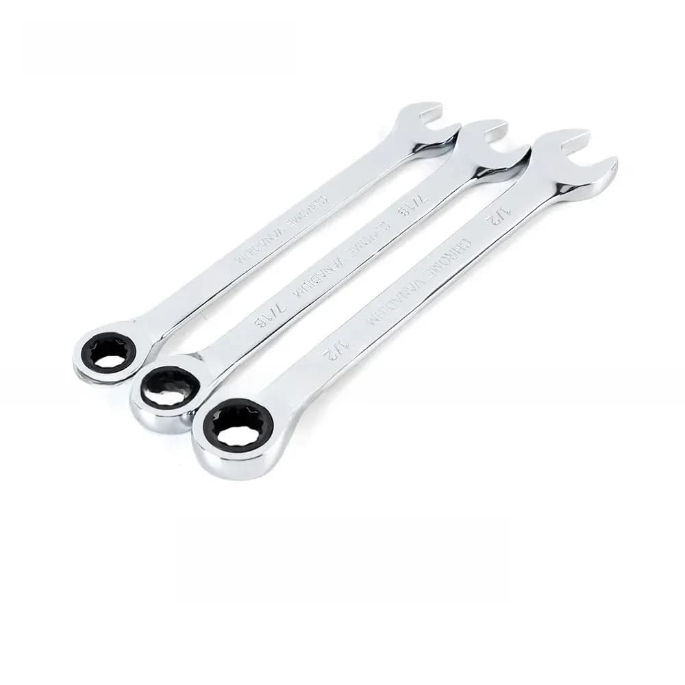 Jeu de clés à cliquet 3/8 7/16 1/2 pouces, outil de clé à couple élevé, taille impériale à 72 dents, Surface miroir polie