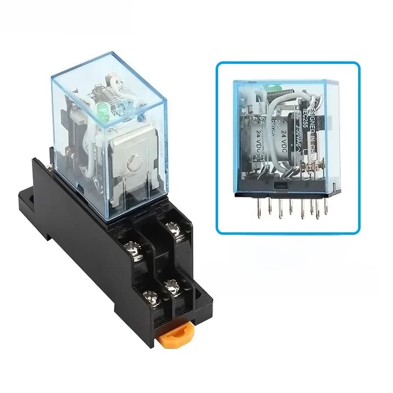 MY2NJ HH52P DPDT bobine Miniature relais intermédiaire électromagnétique AC12V 24V DC24V AC110V 220V relais 8 broches avec Base de prise