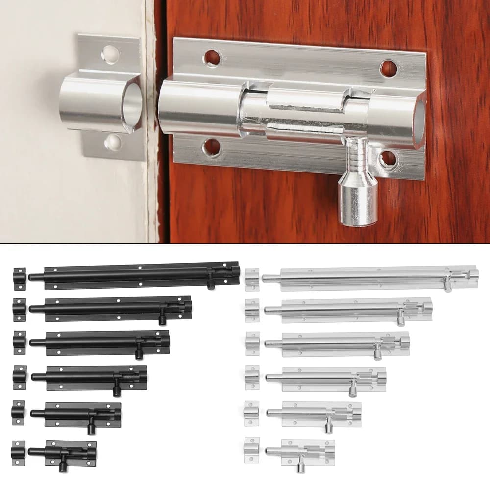 Verrou de porte en alliage d'aluminium, noir, argent, quincaillerie pour la maison, sécurité de porte, serrure à loquet, 2 ", 3", 4 ", 5", 6 ", 8"