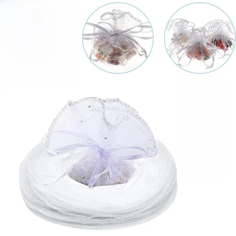 50 sacs en organza blancs ronds de 25 à 35 cm de diamètre, pour décoration de mariage, cadeaux, sacs à bijoux, pochettes d'emballage
