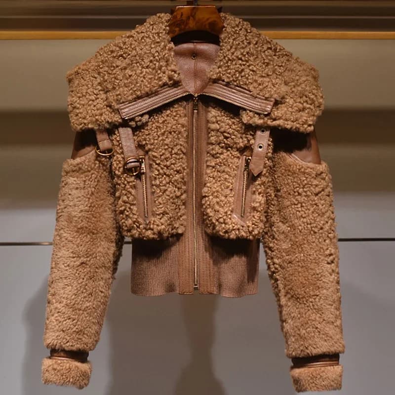 Manteau en fausse fourrure épaisse et chaude Lautaro pour femme, style patchwork, manches longues, fermeture éclair, col rabattu, veste élégante et moelleuse, mode 2021