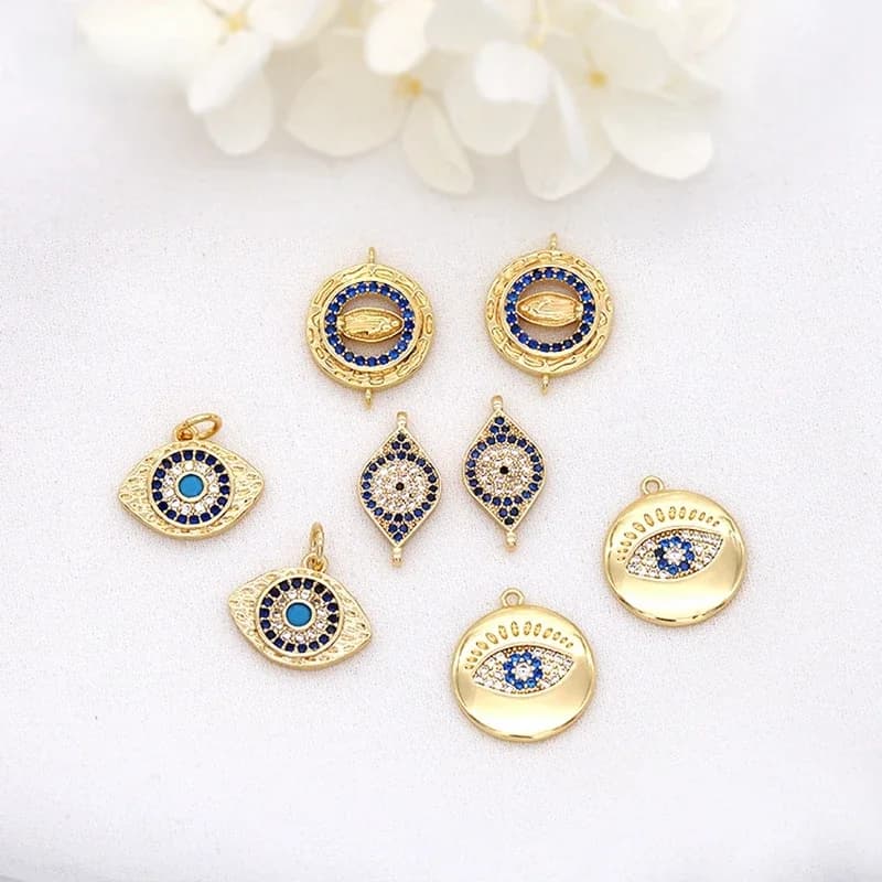 Série 14K plaqué or véritable Zircon mauvais œil pendentifs accessoires pour la fabrication de bijoux