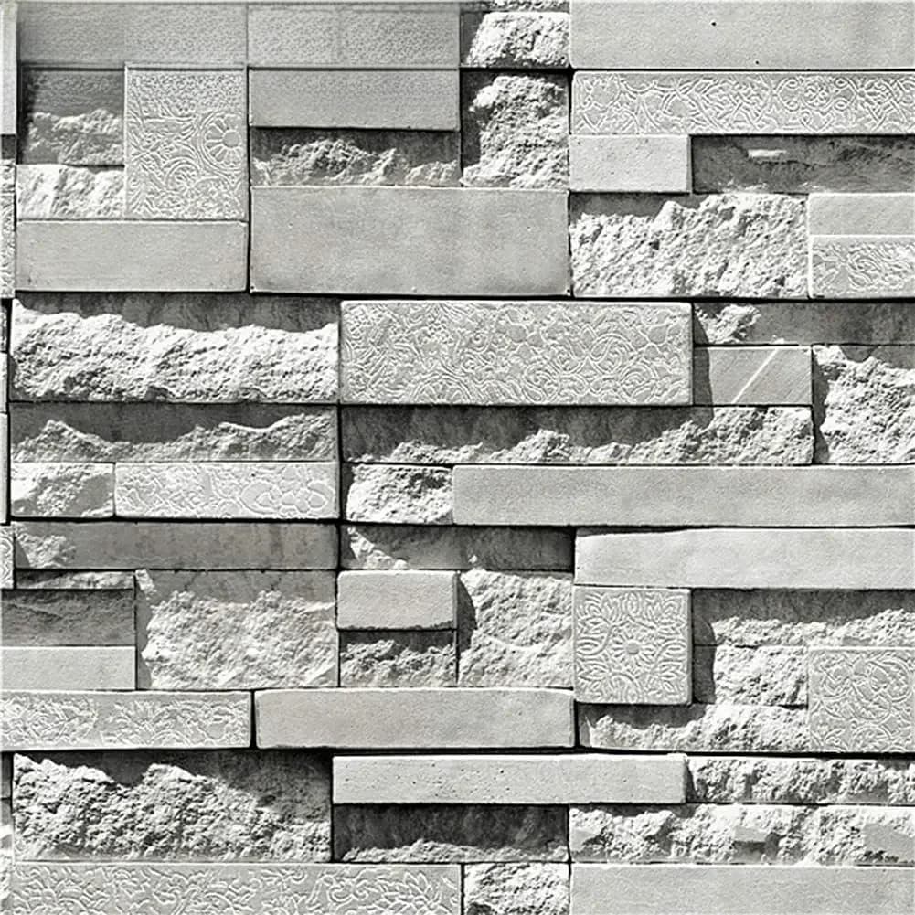 HDHome-Papier Peint Auto-Adhésif Amovible en Vinyle Gris Brique, Décmatérielle et Coller, pour Décoration de Maison