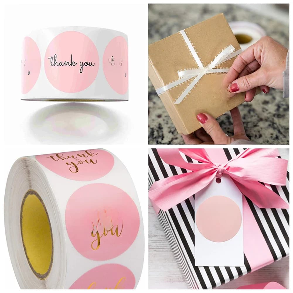 Autocollants ronds de remerciement, 100 à 500 pièces, pour étiquettes de scellage d'enveloppes, emballage de cadeaux, décoration de fête d'anniversaire, papeterie pour Scrapbooking
